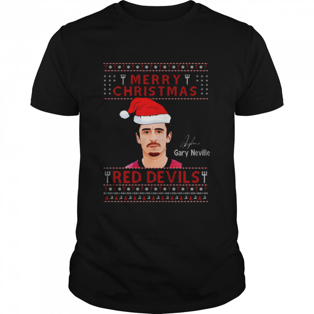 Gary Neville Manchester United Merry Christmas Red Devil shirt