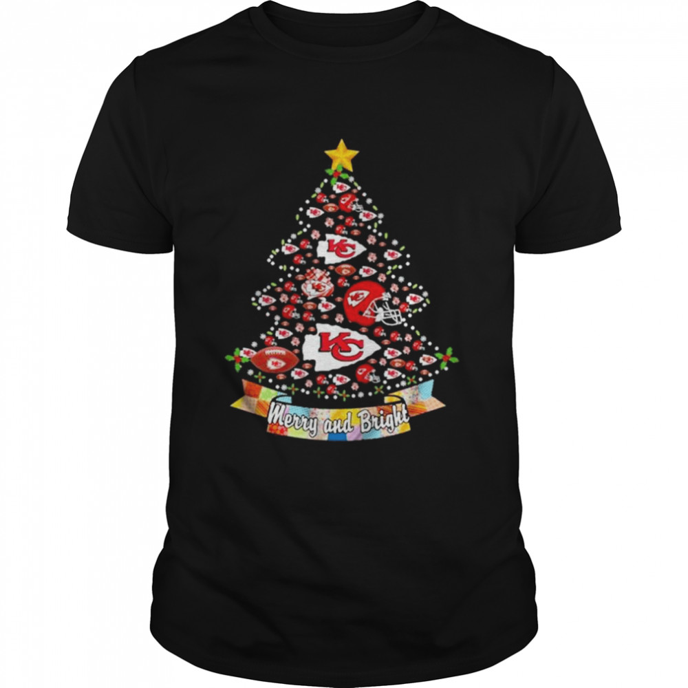 Kansas City Chiefs Helmet Tree Merry and Bright Christmas shirt