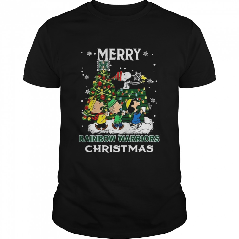 Snoopy and Friends Merry Discover Cool Hawaii Rainbow Warriors Christmas shirt