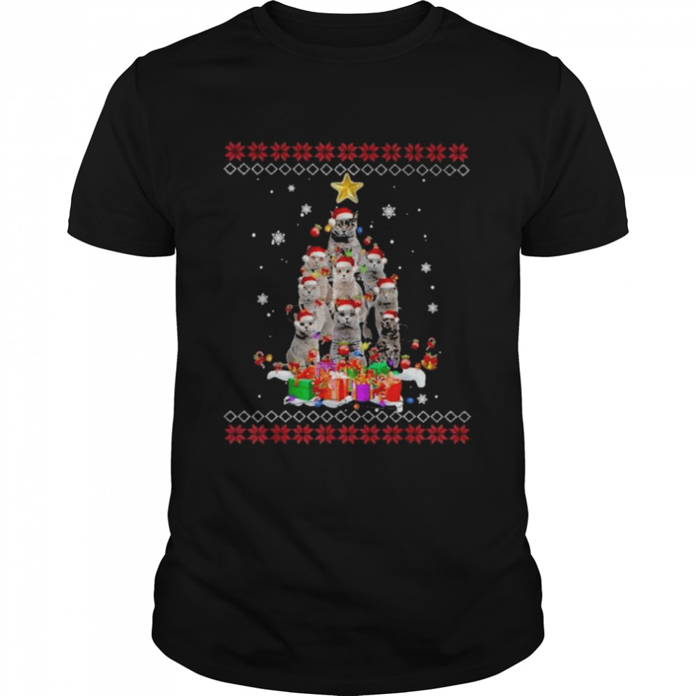 Cat british shorthair Christmas tree holiday cat lovers ugly xmas shirt