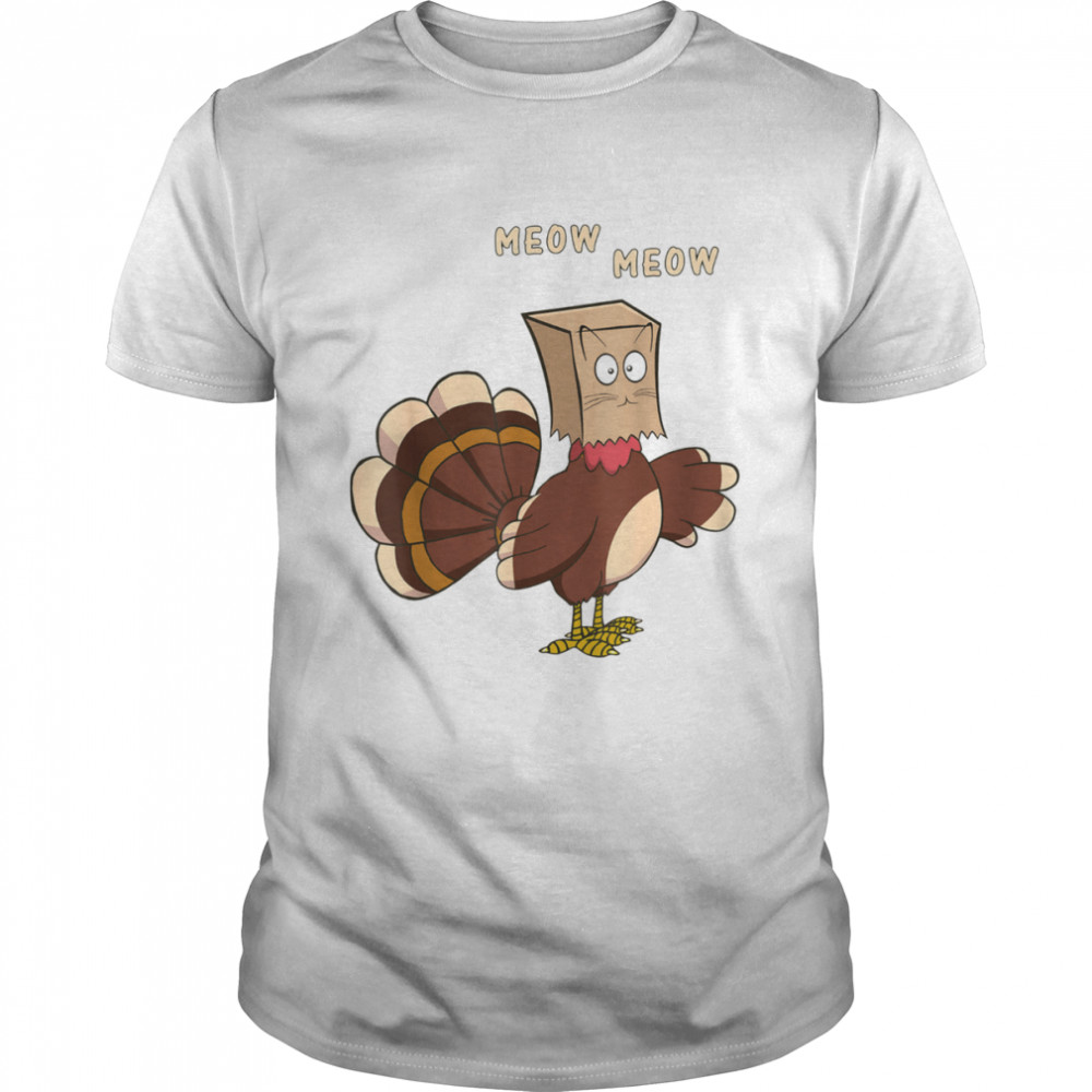 Thanksgiving Cat Funny Fake Cat Meow Thanksgiving Turkey T-Shirt