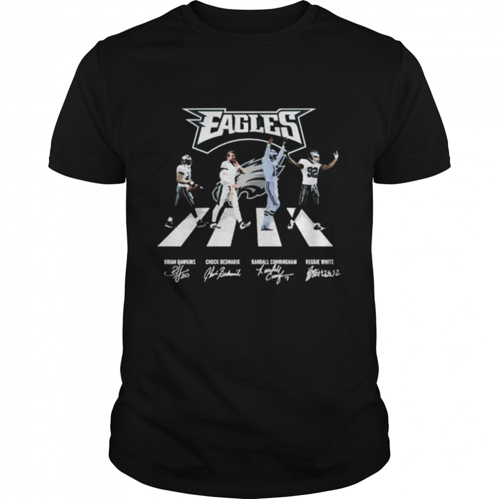 The Eagles Brian Dawkins Chuck Bednarik Randall Cunningham And Reggie White Abbey Road Signatures Shirt