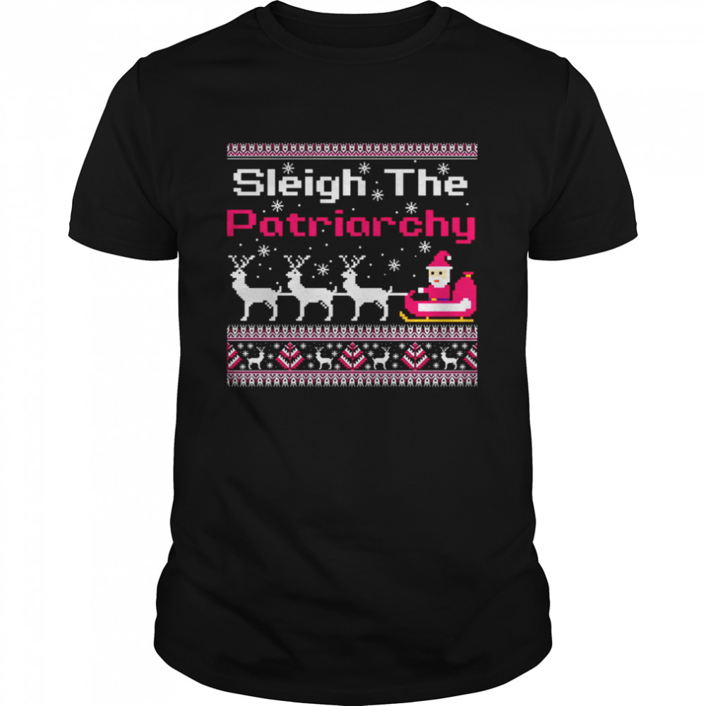 Pink Sleigh The Patriarchy Feminist Christmas shirt