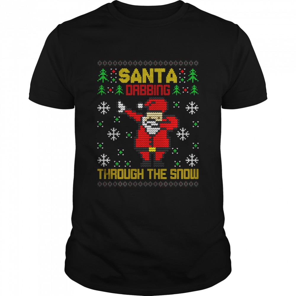 Pixel Santa Dabbing Through The Snow Christmas Tree Lights shirt