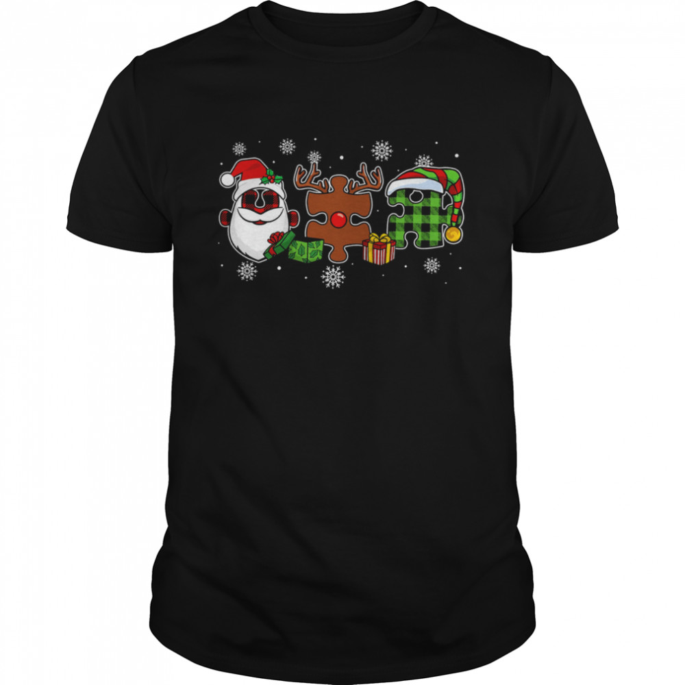 Santa Claus And Reindeer Autism Christmas Shirt