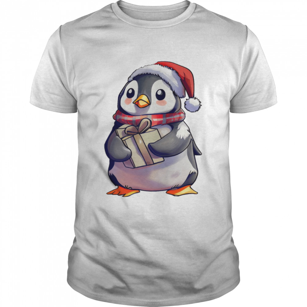 Christmas Penguin Holding A Present shirt