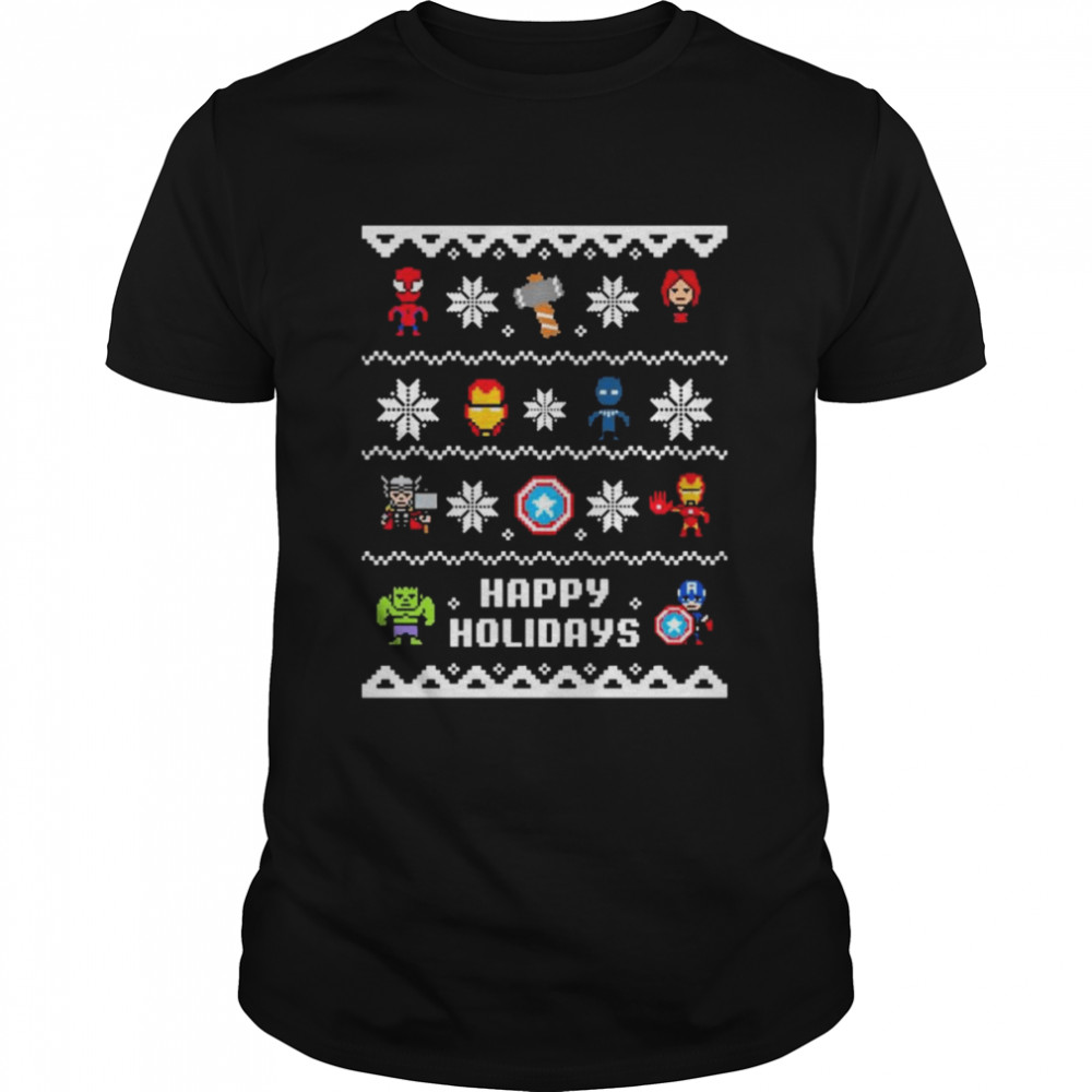 Christmas Happy Holidays Avengers Pixel Art Shirt