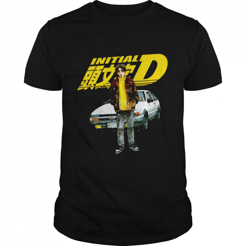 Anime Yellow Logo Design Initial D shirt