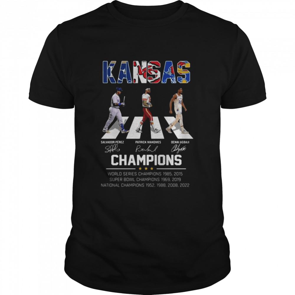 Kansas Sport Patrick Mahomes Ochai Agbaji And Salvador Pérez Road Abbey Signatures shirt