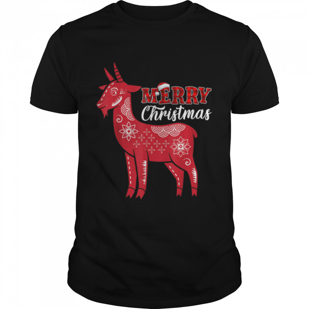 Merry Christmas Buffalo Plaid Red Goat T-Shirt B0BNPQV3PX