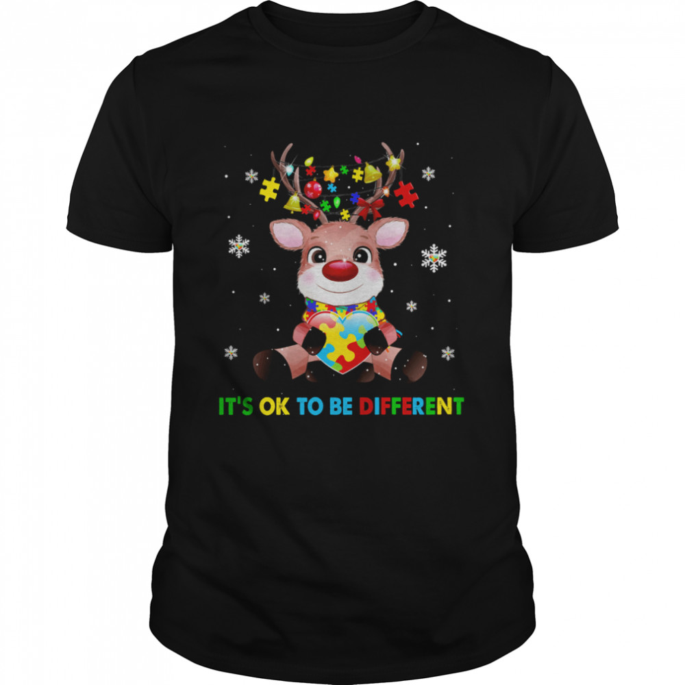 Reindeer Hug Heart Autism It’s Ok To Be Different Christmas Shirt