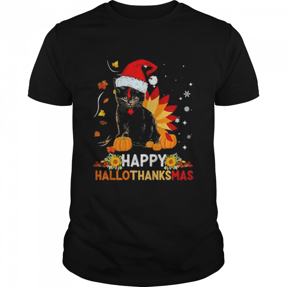 Santa Black Cat Happy Hallothanksmas Christmas 2022 shirt