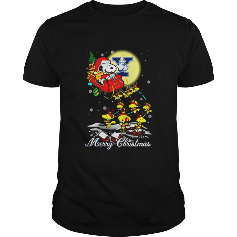 Santa Snoopy Sleigh Woodstock Yale Bulldogs Merry Christmas shirt