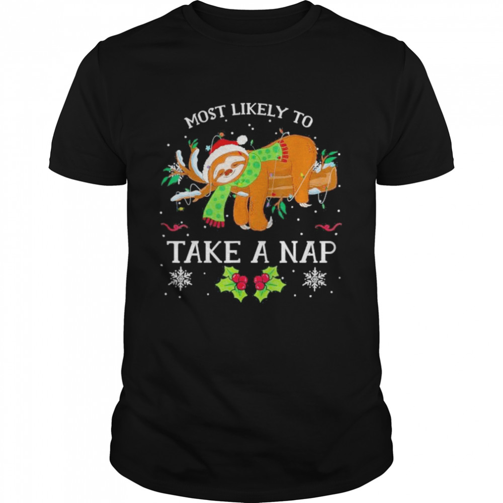 Most Likely To Take A Nap Family Matching Christmas Sloth T-Shirt