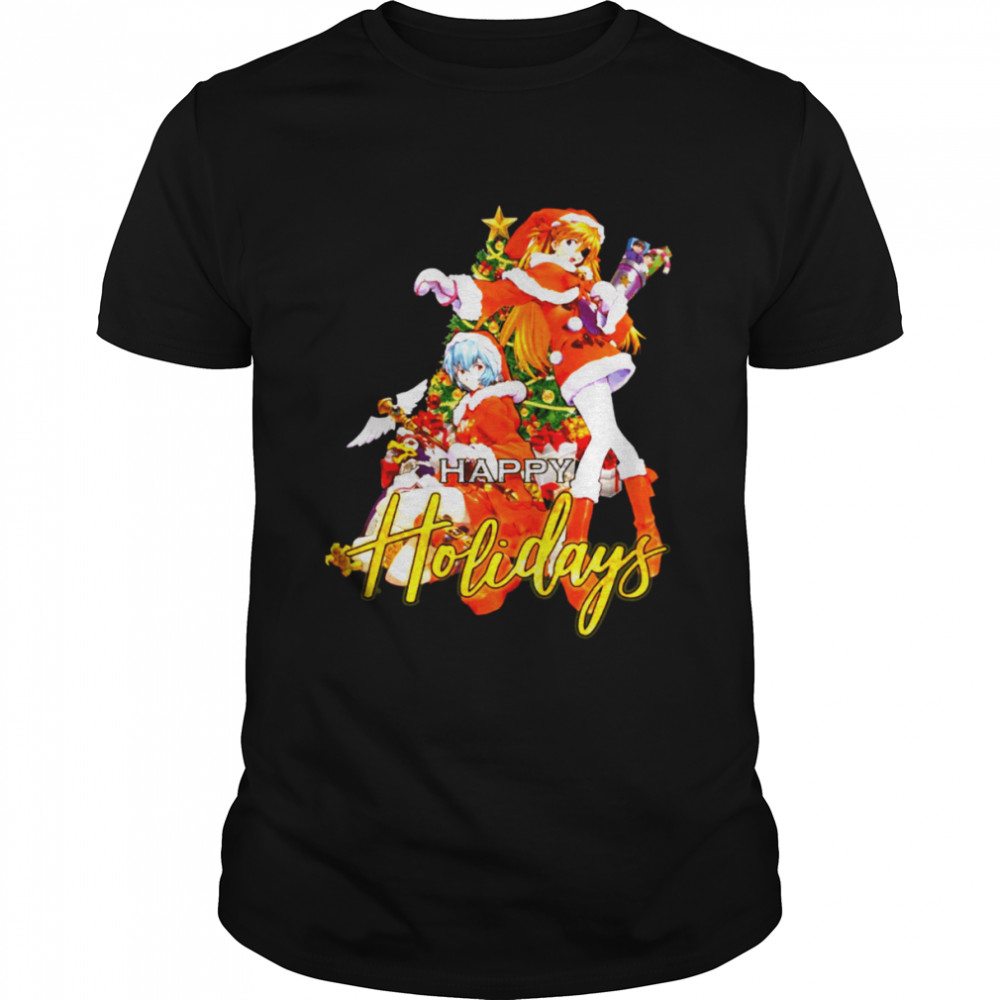 Neon Genesis Evangelion Asuka Langley Rei Happy Holidays Christmas shirt