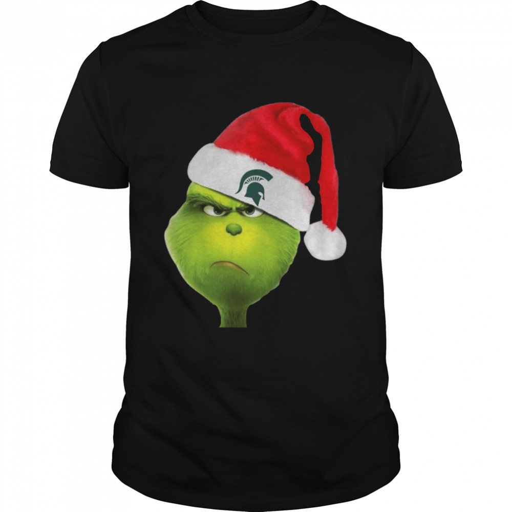 Santa grinch face Michigan state spartans logo Christmas shirt