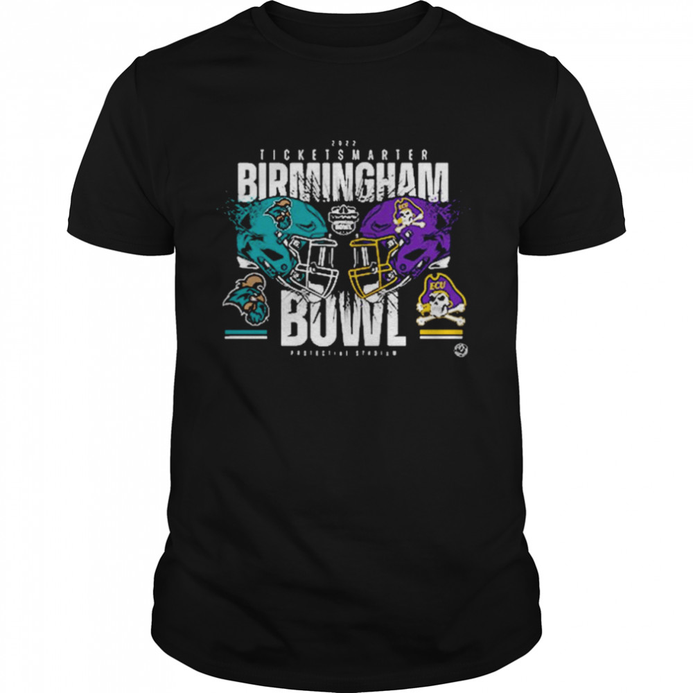 East Carolina Pirates vs Coastal Carolina Chanticleers 2022 TicketSmarter Birmingham Bowl Shirt