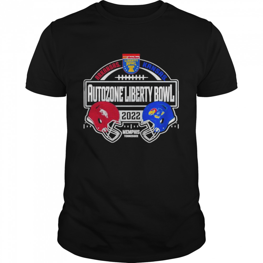 ArKansas razorbacks vs. Kansas jayhawks blue 84 2022 liberty bowl shirt