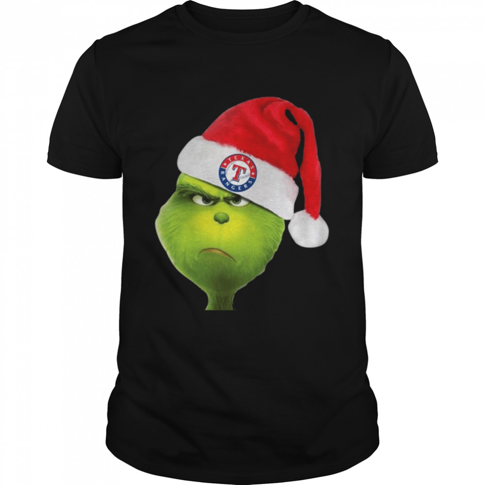 Santa grinch face Texas rangers logo Christmas shirt