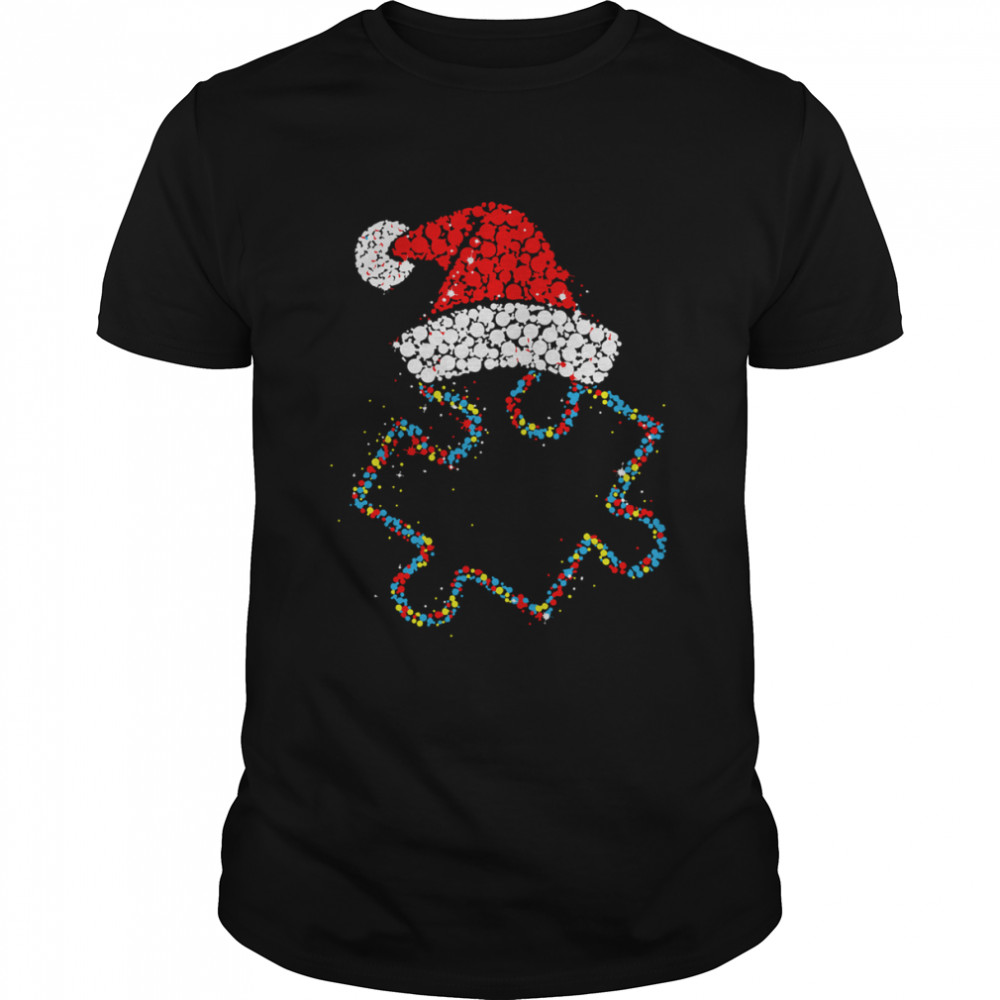 Santa Hat Autism Light Merry Christmas Shirt