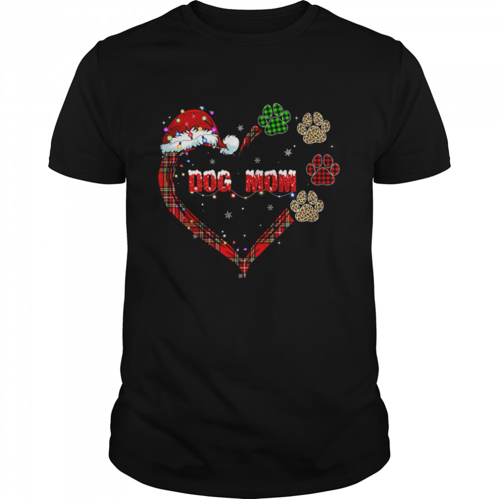 Santa Hat Dog Mom Heart Paws Dog Merry Christmas Shirt