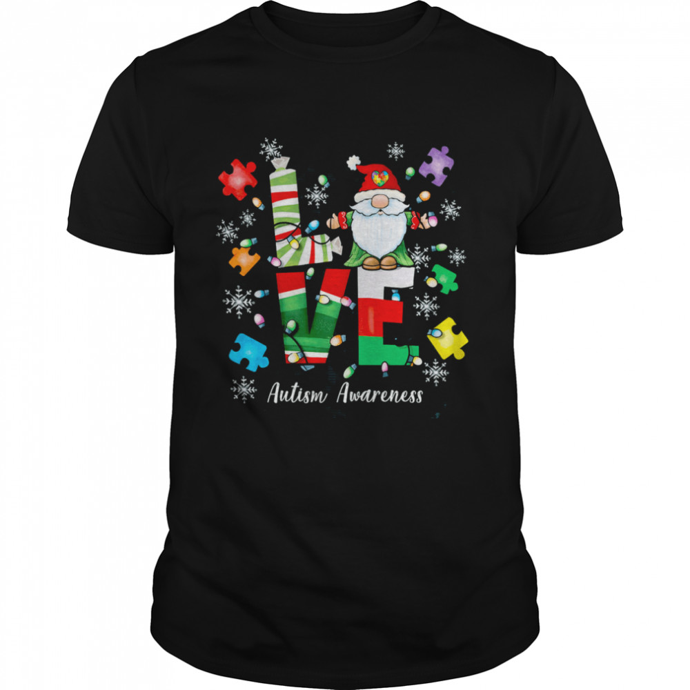 Gnome Love Autism Awareness Light Merry Christmas Shirt