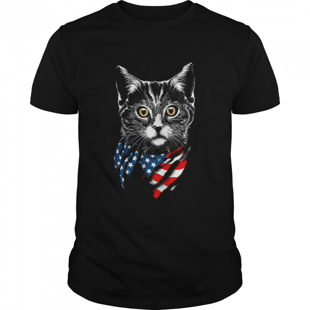 American Cat Wearing USA Flag Scarf Classic T-Shirt