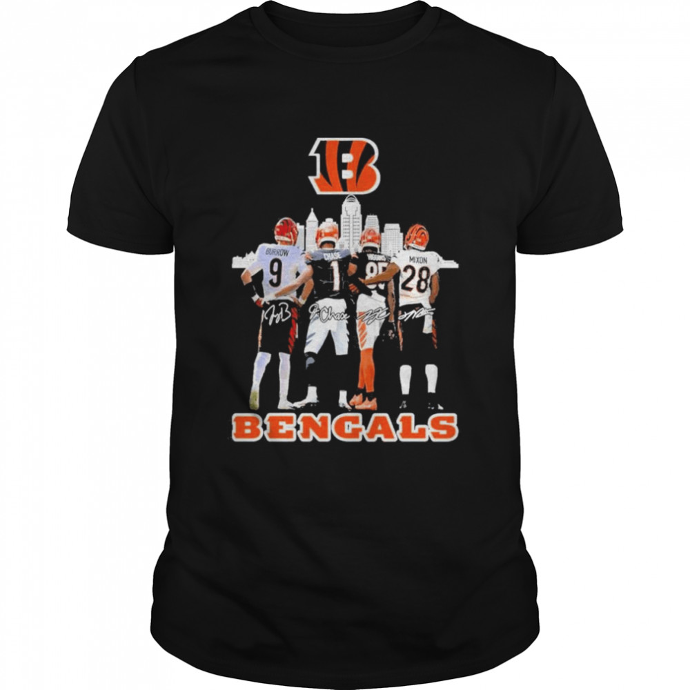 Cincinnati Bengals Burrow Chase Higgins Mixon Nfl Champions Signatures Shirt