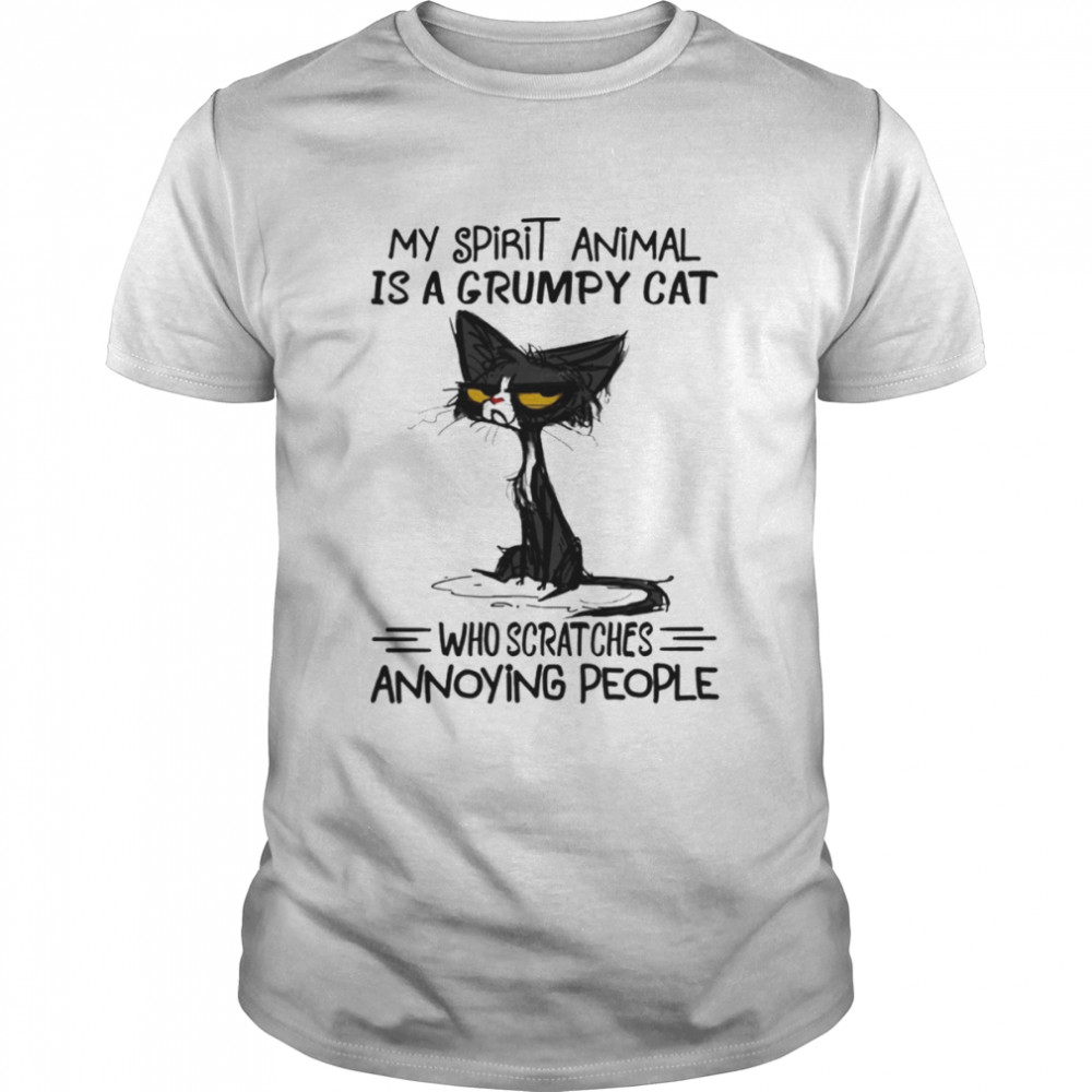 Black Cat My Spirit Animal Is A Grumpy Cat Who Slaps Annoying People Shirt