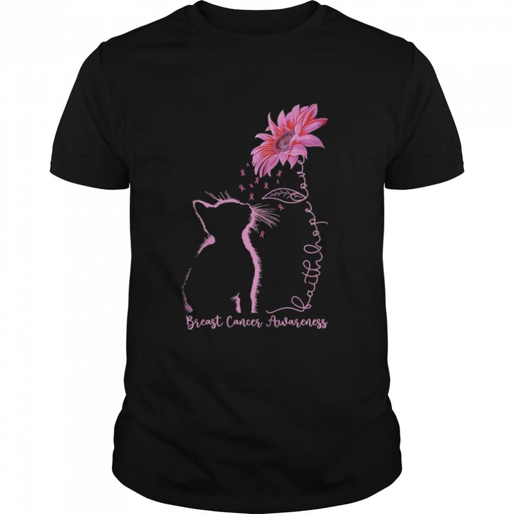 Cat Flower Dandelion Breast Cancer Awareness Shirt