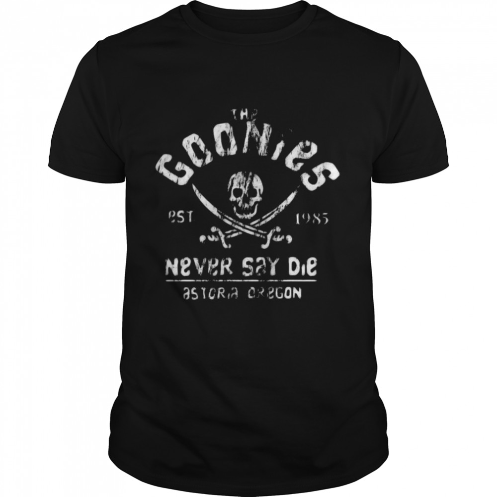 The Goonies Never Say Die Grey On Black shirt