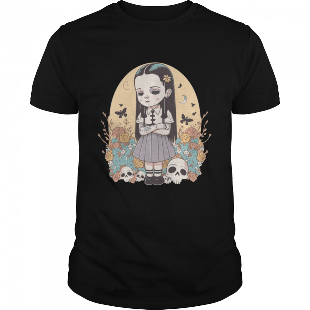 A Mysterious Girl And Yellow Flowers Wednesday Vector Art shirt