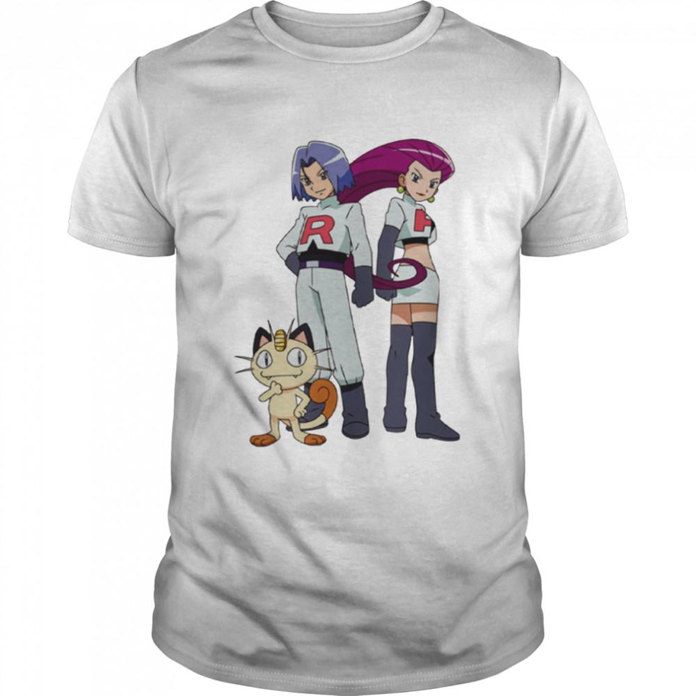 Team Rocket Members Jessie James And Meowth In The Pokemon shirt