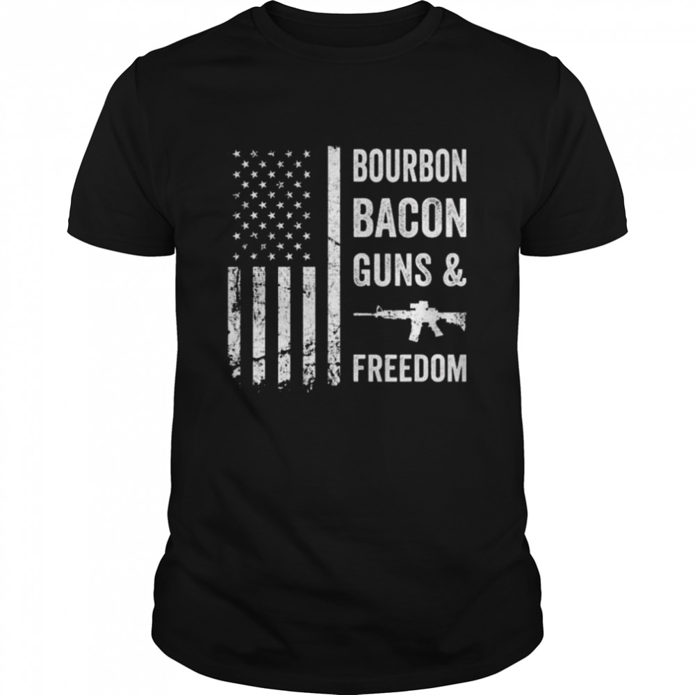 Bourbon Bacon Guns and Freedom Bbq Grill Drinking Usa Flag Shirt