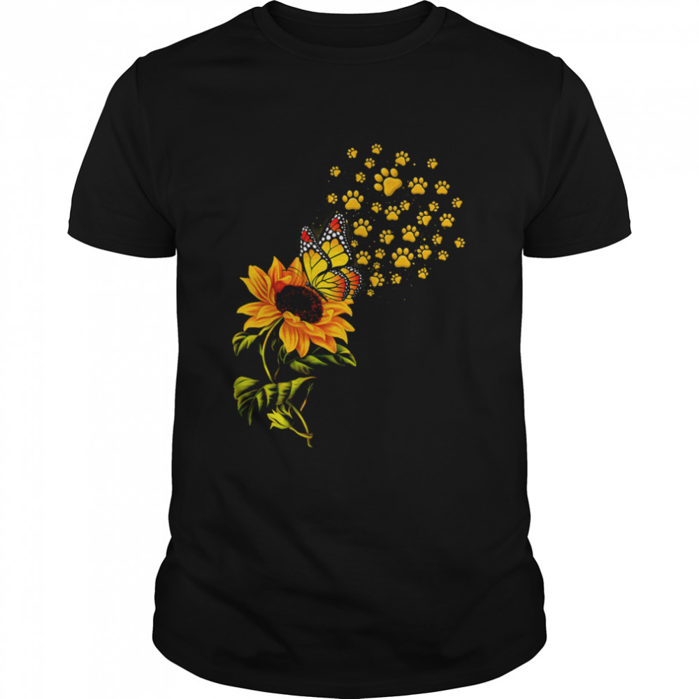 Sunflower Paw Dog Dandelion Butterfly Shirt