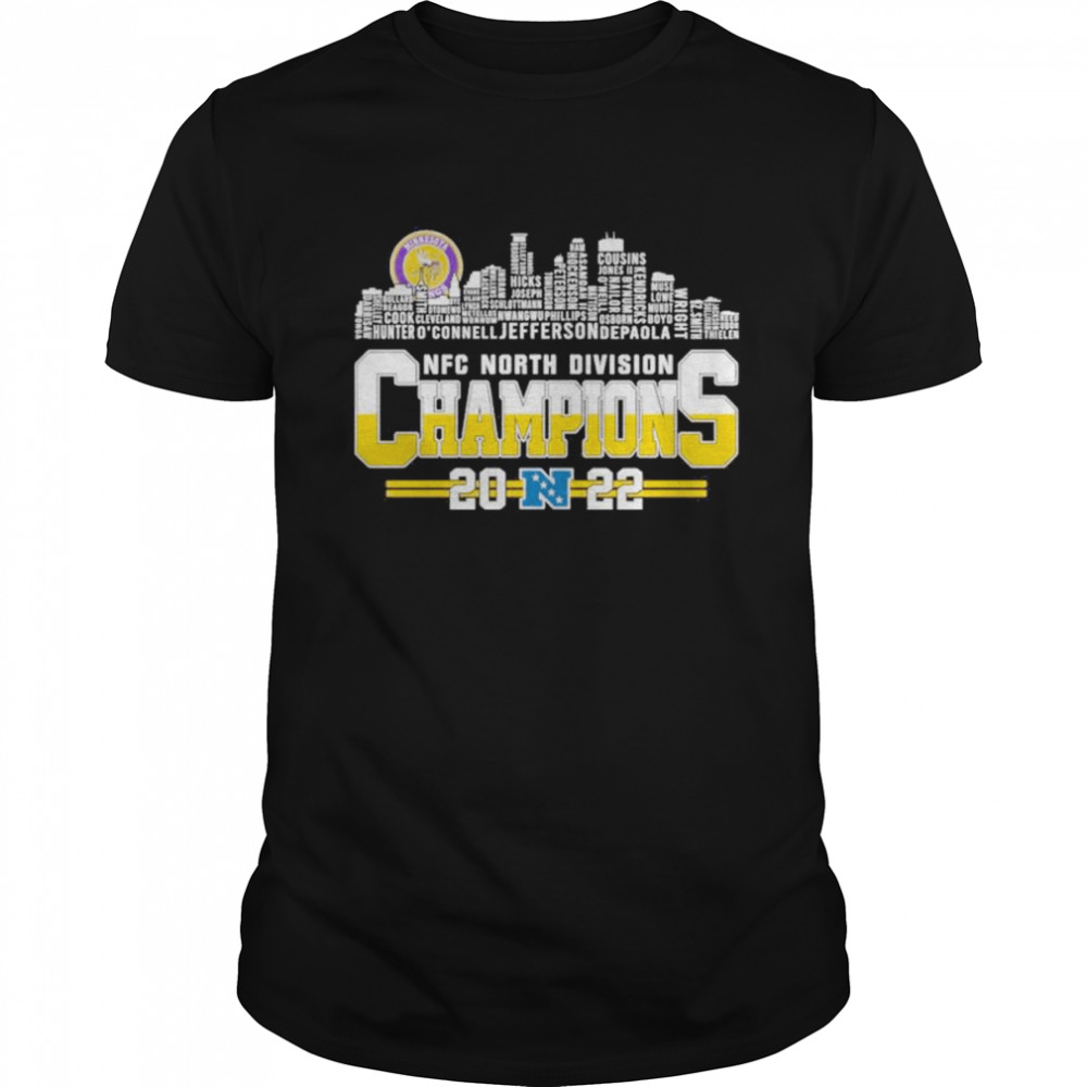 2022 NFC North division Champions Minnesota Vikings Players names city skyline Shirt