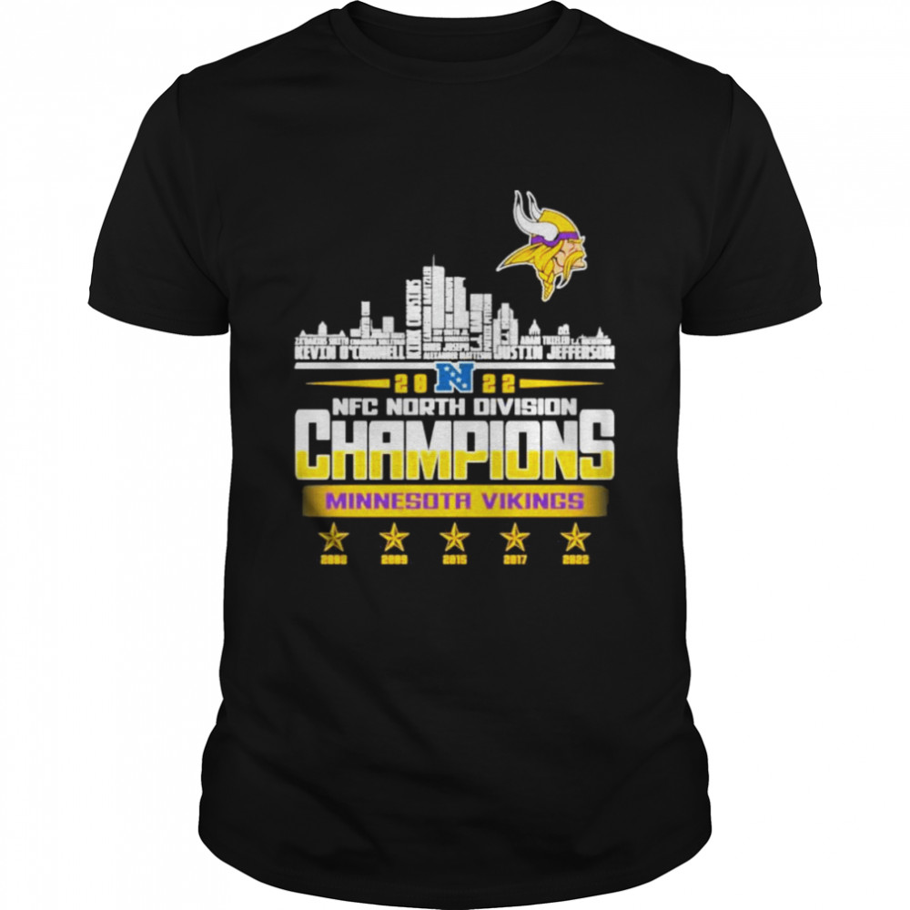 Minnesota Vikings players names 2022 NFC North Division city skyline Shirt