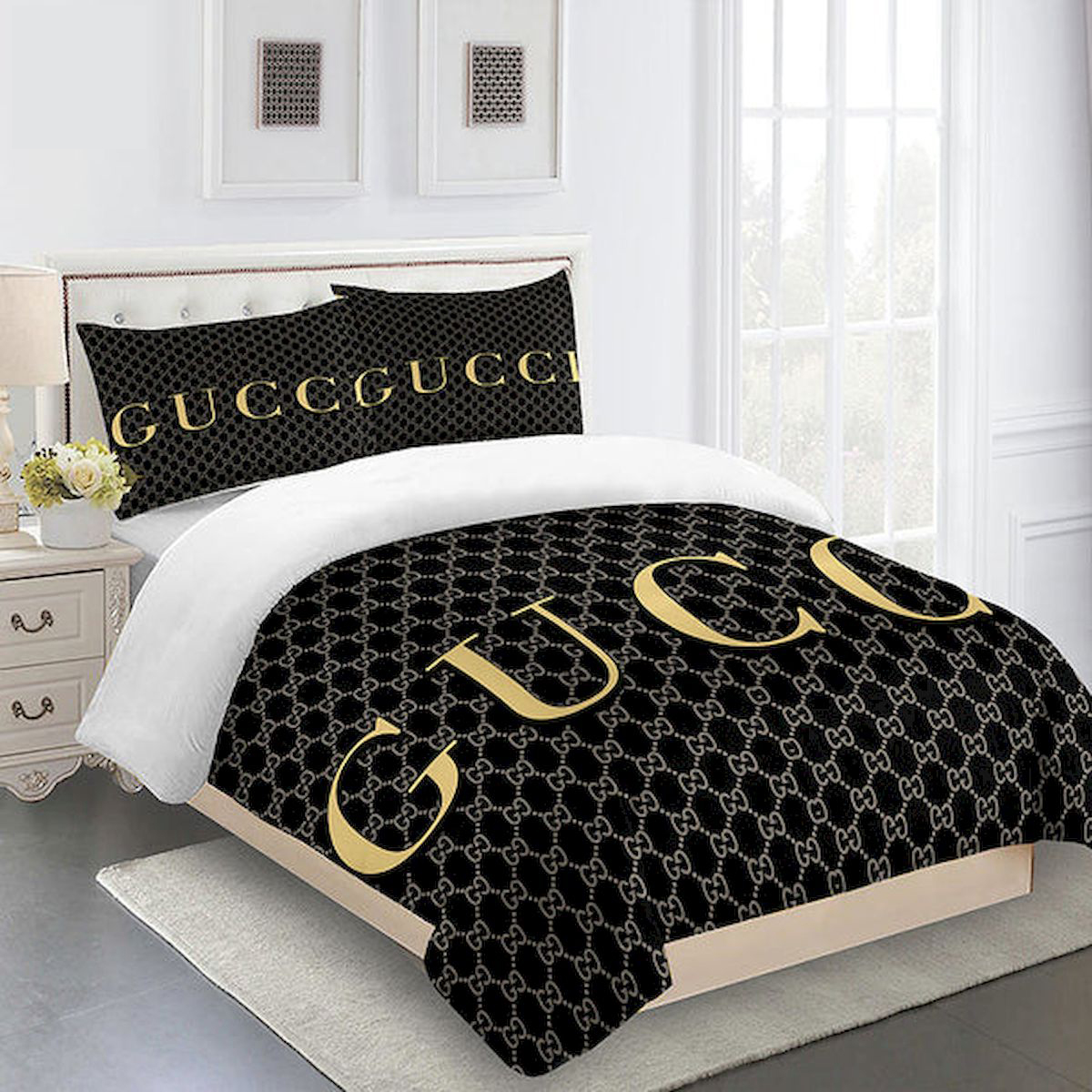 GC Black Luxury Brand High-End Bedding Set Home Decor HT Mia281103