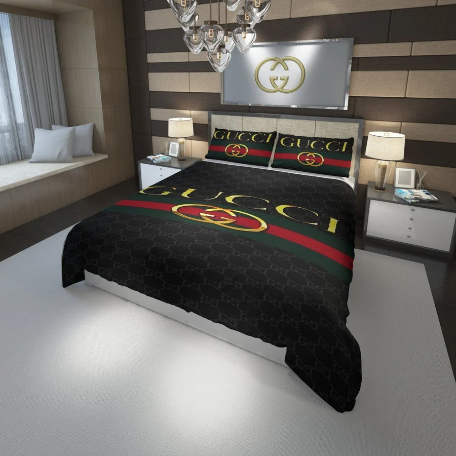 GC Black Stripe Luxury Brand High-End Bedding Set Home Decor HT