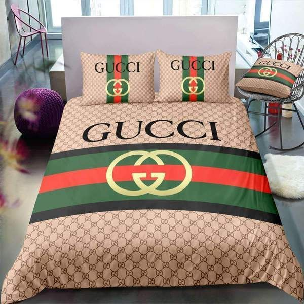 GC Brown Stripe Luxury Brand High-End Bedding Set Home Decor HT