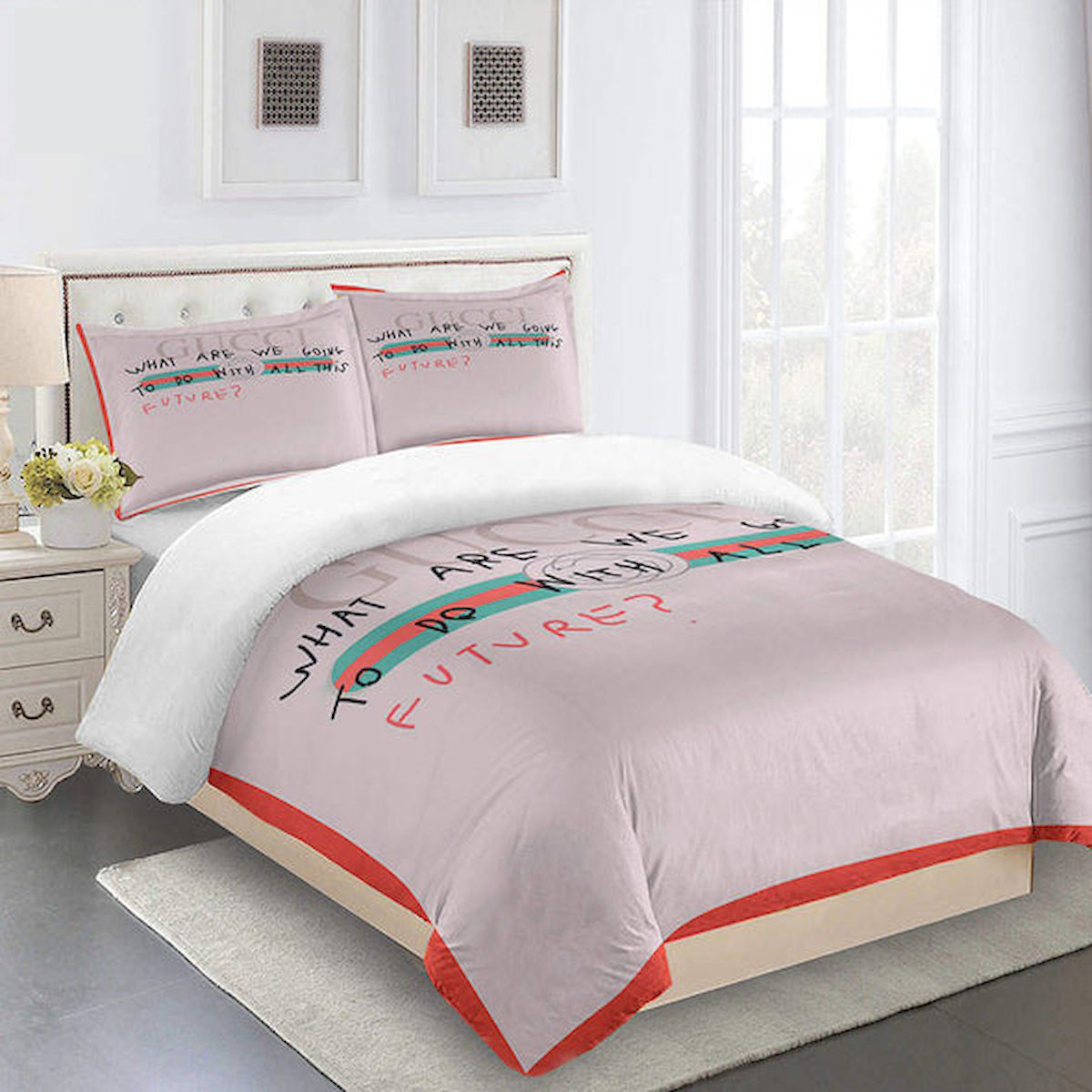 GC Pink Luxury Brand High-End Bedding Set Home Decor HT