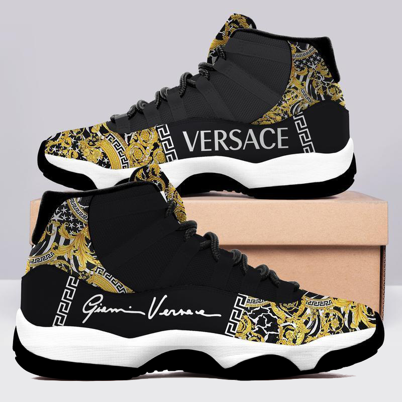 Black Gianni Versace Air Jordan 11 Sneakers Shoes Hot 2022 Gifts For Men Women HT