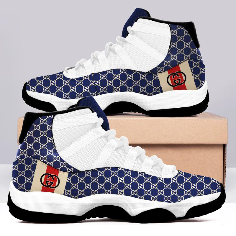 Gucci White Blue Air Jordan 11 Sneakers Shoes Hot 2022 Gifts For Men Women HT