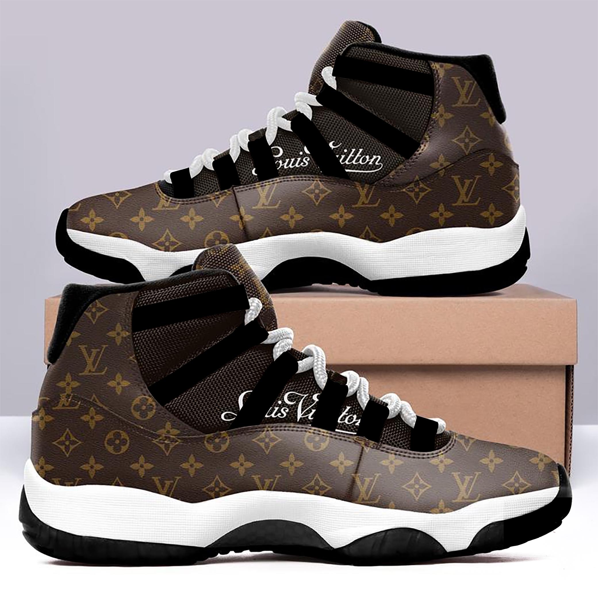 Louis Vuitton Black Brown Air Jordan 11 Sneakers Shoes Hot 2022 LV Gifts For Men Women HT