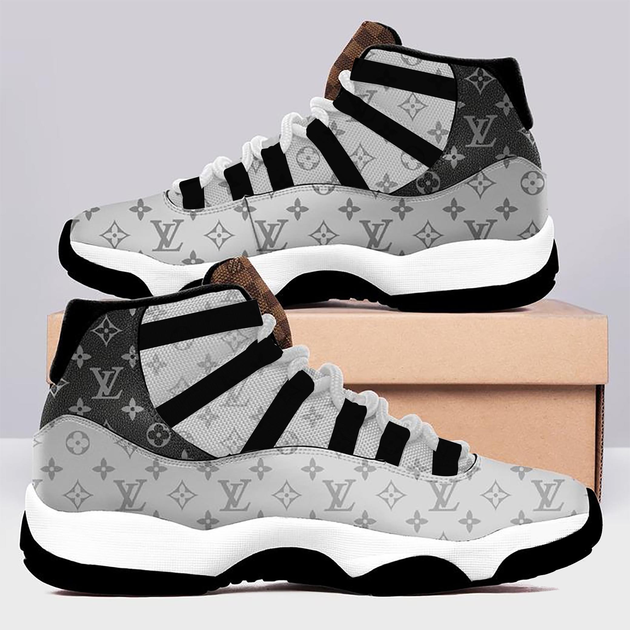Louis Vuitton Black Grey Air Jordan 11 Sneakers Shoes Hot 2022 LV Gifts For Men Women HT