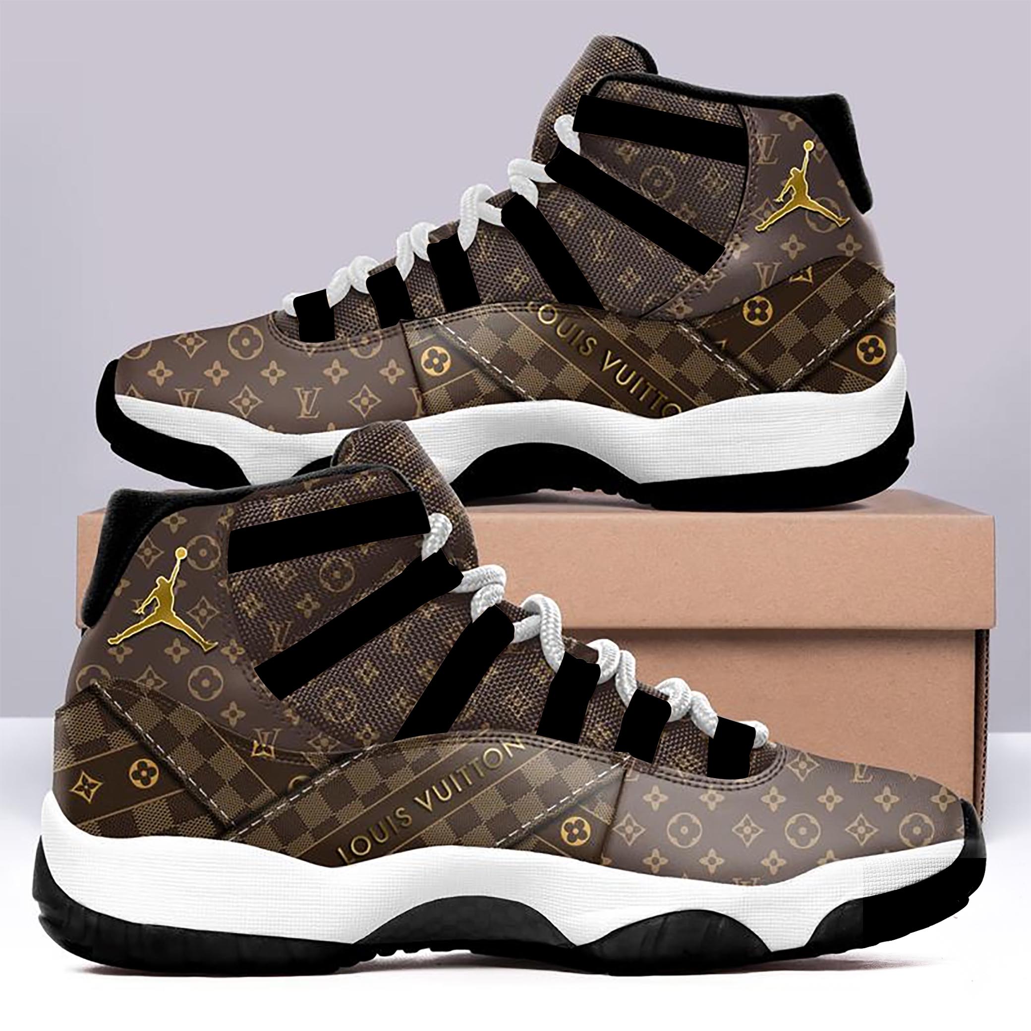 Louis Vuitton Monogram Black Air Jordan 11 Sneakers Shoes Hot 2022 LV Gifts For Men Women HT