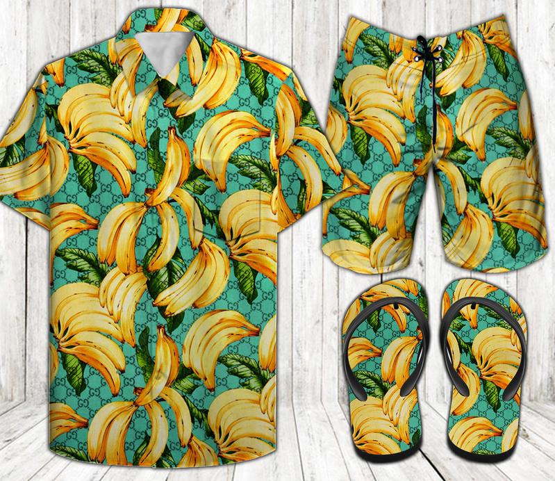 GC Banana Hawaii Shirt Shorts Set   Flip Flops Luxury Clothing Clothes Outfit For Men HT