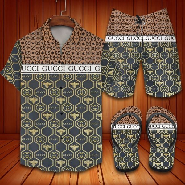 GC Bee Hawaii Shirt Shorts Set   Flip Flops Luxury Clothing Clothes Outfit For Men HT