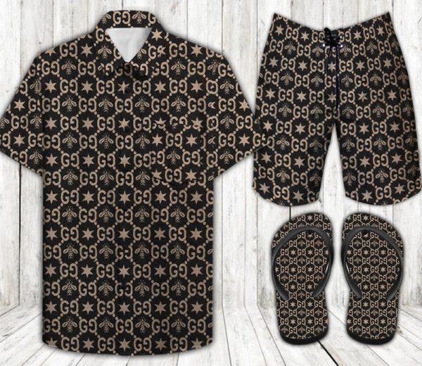 GC Bee Star Hawaii Shirt Shorts Set   Flip Flops Luxury Clothing Clothes Outfit For Men HT
