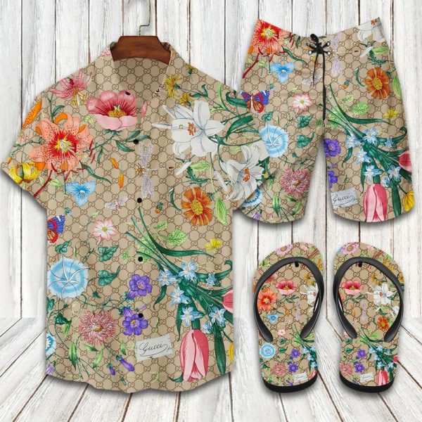GC Flower Hawaii Shirt Shorts Set   Flip Flops Luxury Clothing Clothes Outfit For Men HT